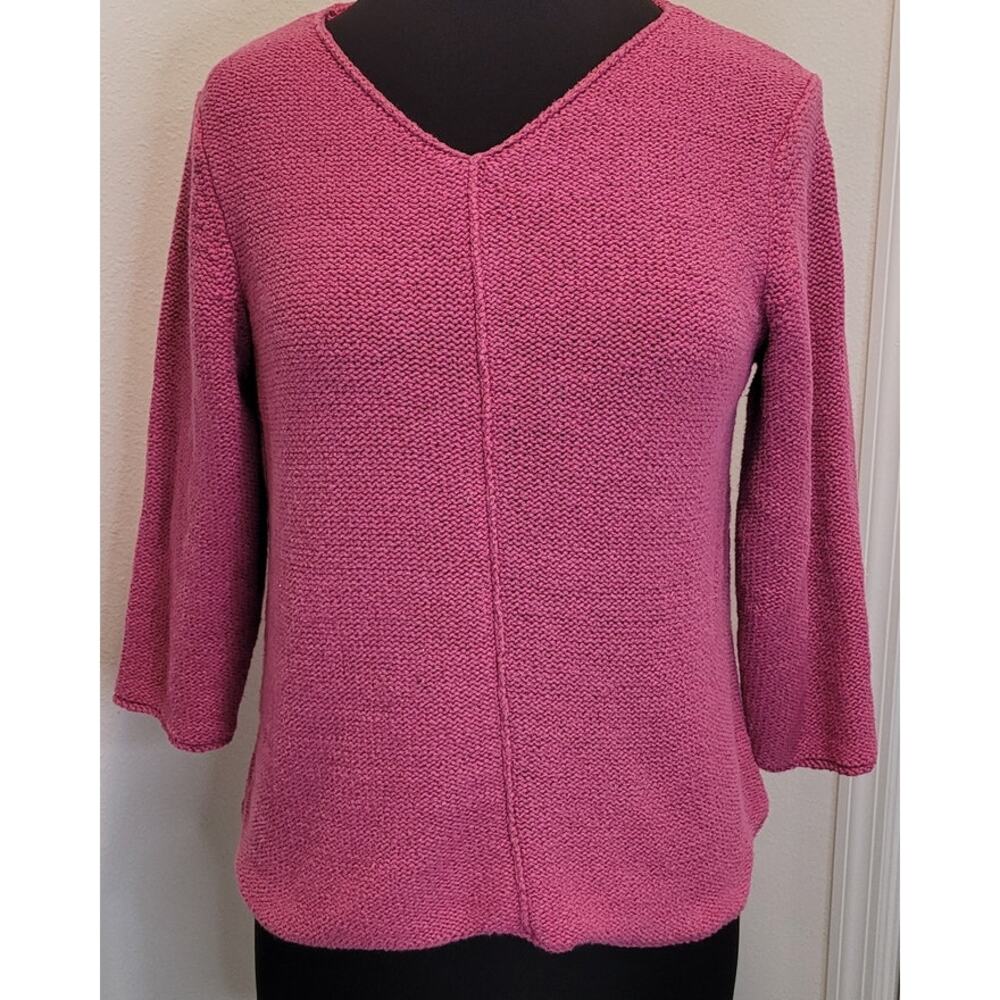 Eileen Fisher Chunky Knit V Neck Sweater Pink L Cozy Relaxed Luxe